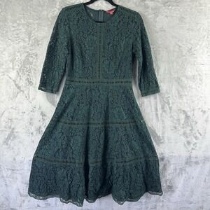 UGE Dress Women's L Green Floral Lace Long Sleeve Lined